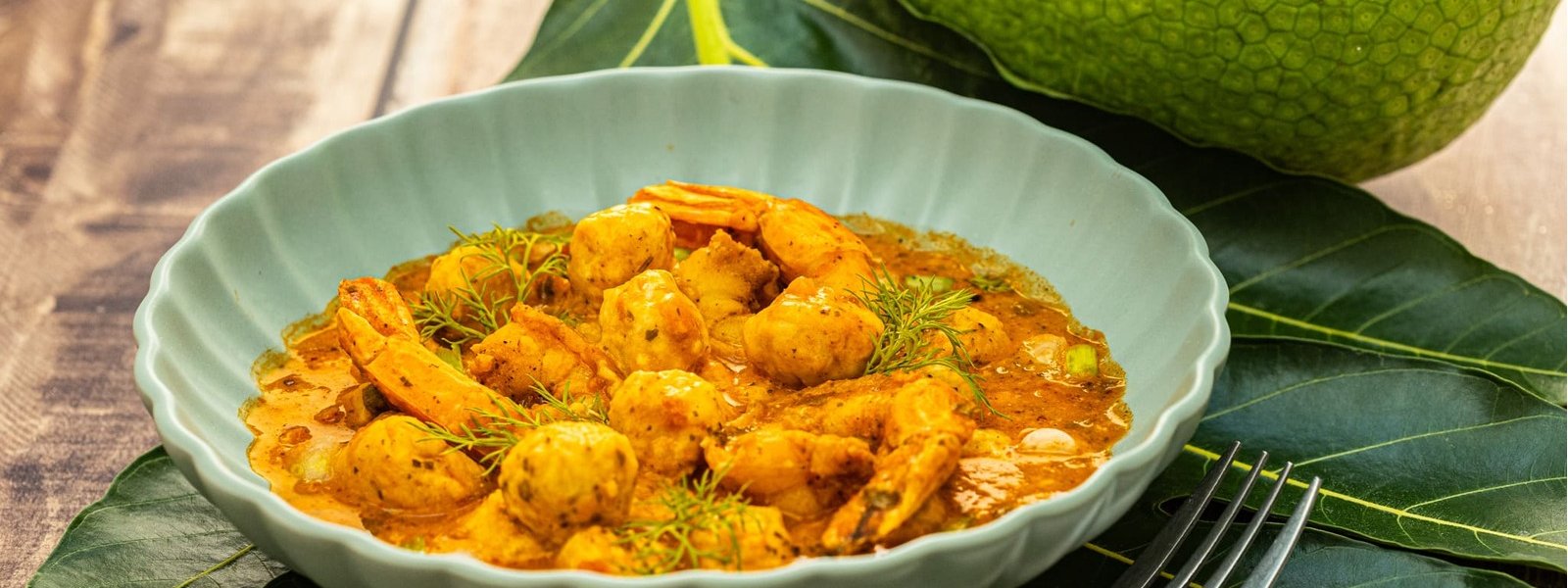 Dombrés de fruit à pain aux crevettes